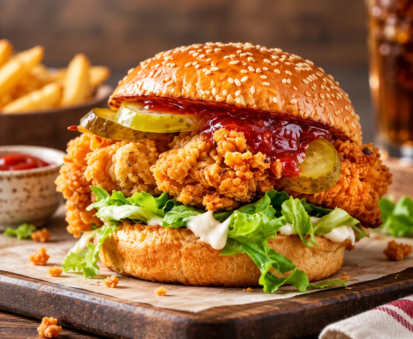 Crispy chicken burger fried to order at Cravings And Delight in Edmonton, AB